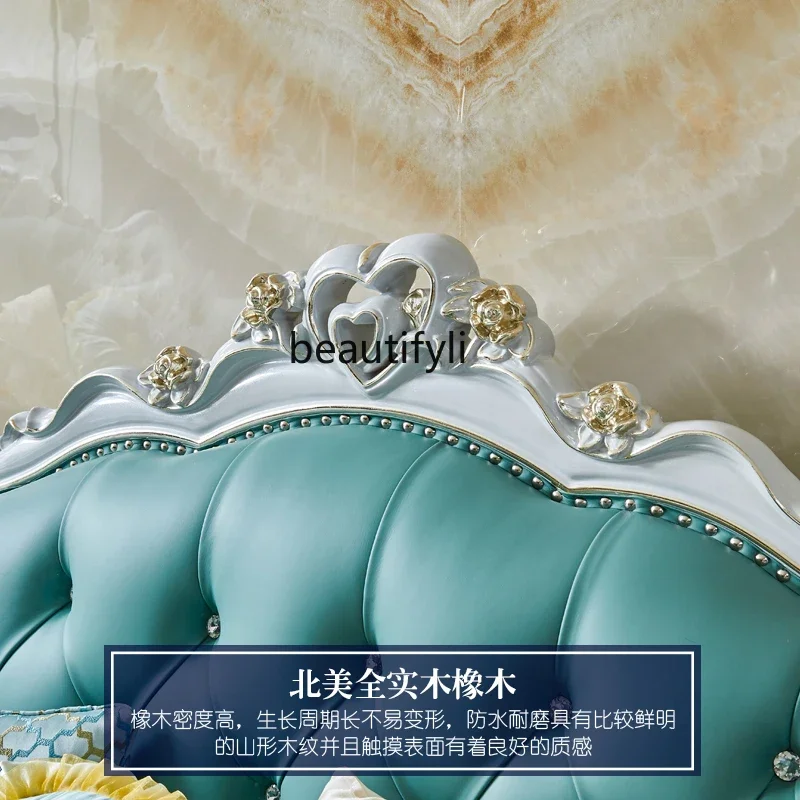 European leather sofa living room solid wood carving flower U-shaped high-end luxury combination sofa