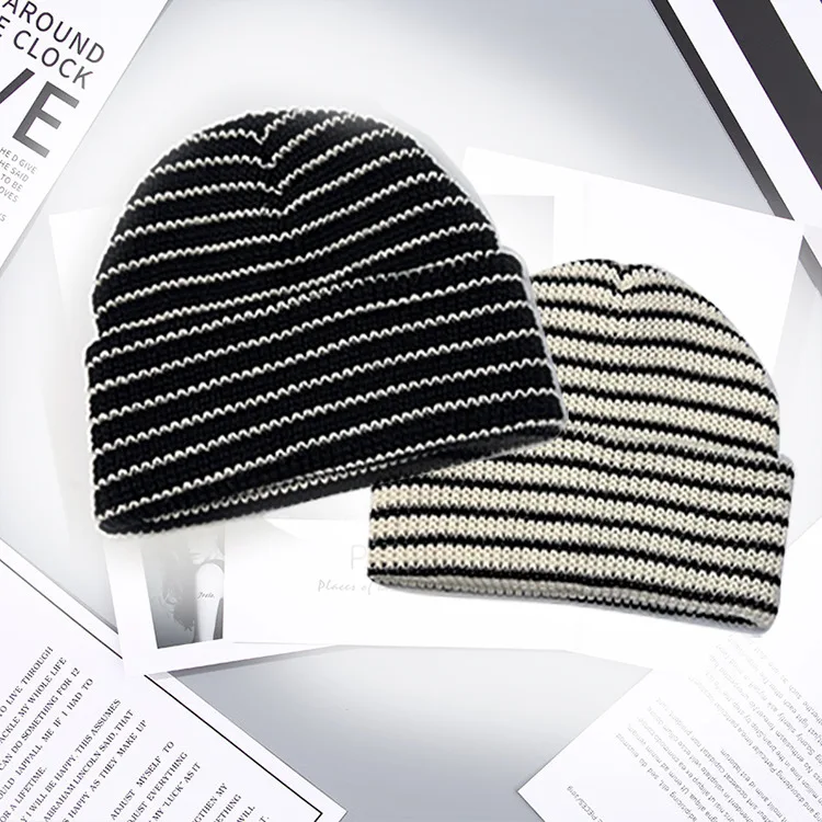 

Autumn Winter Striped Woolen Knitted Cold Hat Hugger Toque Cap Stocking Head Watch Soft Warm Comfortable 8M47