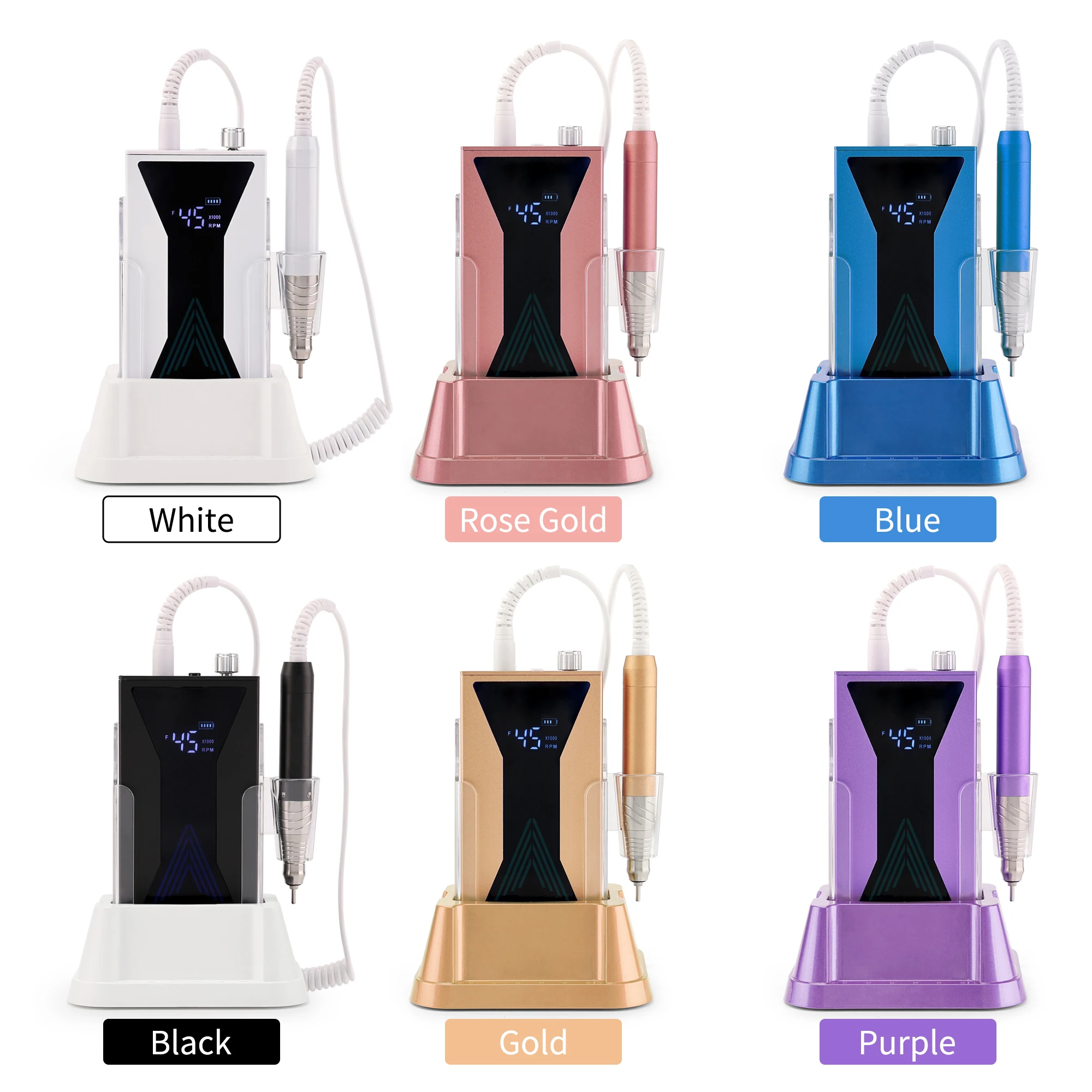 เครื่องเจียรเล็บแบบพกพา 85w ไร้แปรงถ่าน ความเร็ว 45000 รอบต่อนาที พร้อมชุดดอกเจียร สำหรับทำเล็บ 45K ไร้สาย