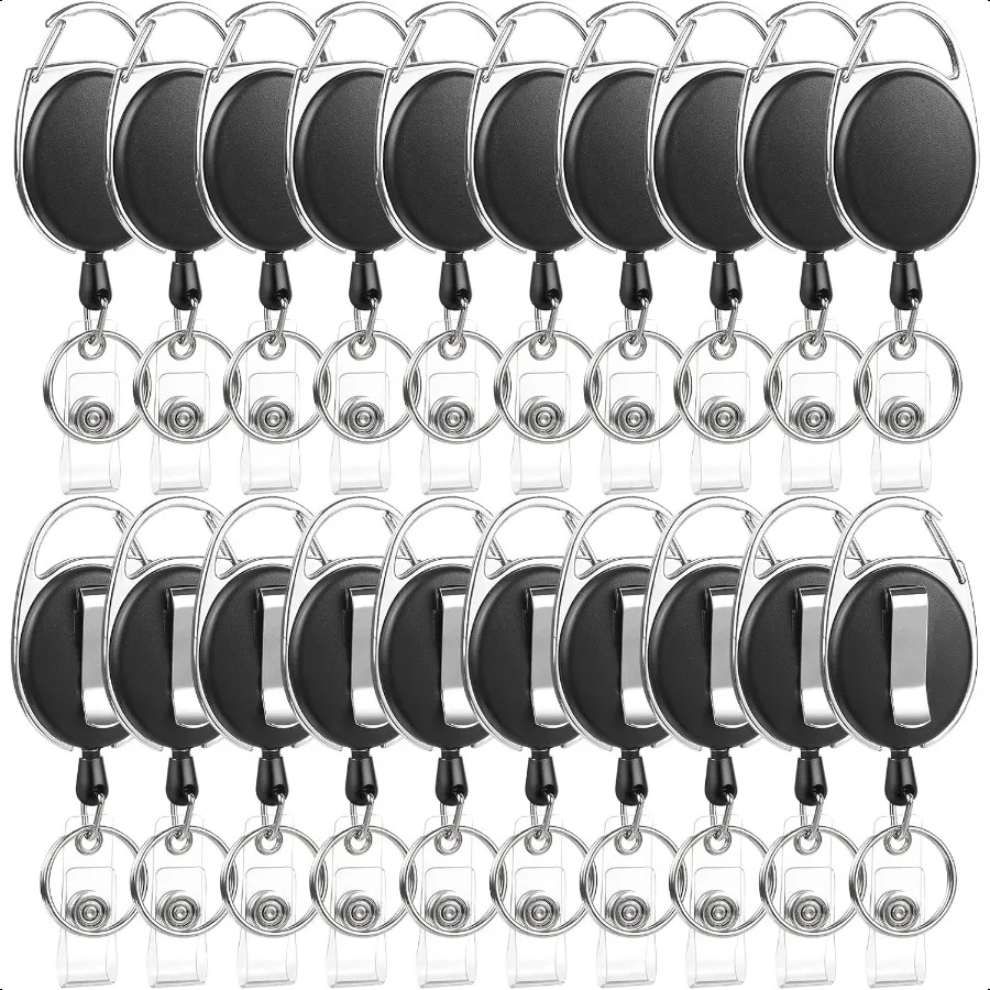 

20 Pack Badge Reels Retractable ID Badge Holder with Carabiner Heavy Duty Badge Reel Clip and Key Chain for Work Office