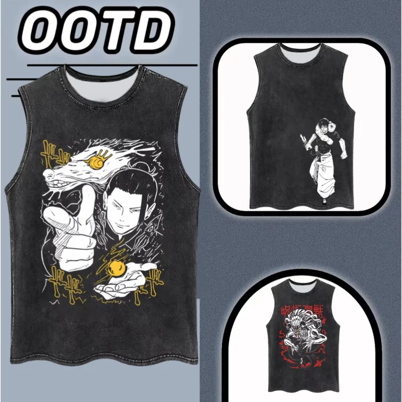 

Men's Vest Oversized Unisex Short Sleeves Casual Print Loose Wash Basic Tee Tops Motorcycle
