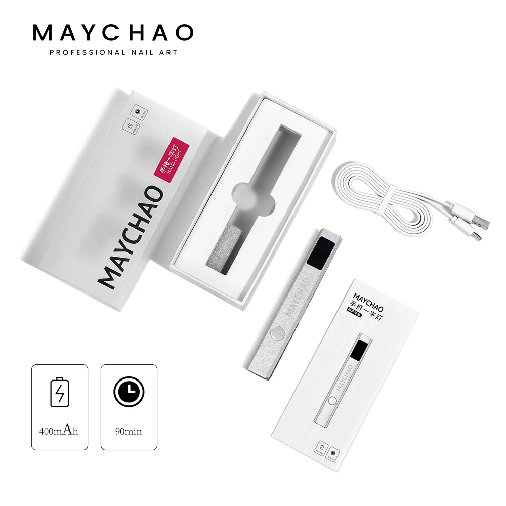 MAYCHAO 1PC penna in metallo Mini lampada a luce UV con Display portatile fototerapia lampada a LED UV Mini strumento per Nail Art con luce portatile