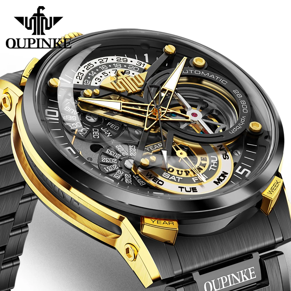 OUPINKE 3278 Night-light Shining Combining Beauty And Practicality Arched Glass Creative Personalized Mechanical Men's Watch