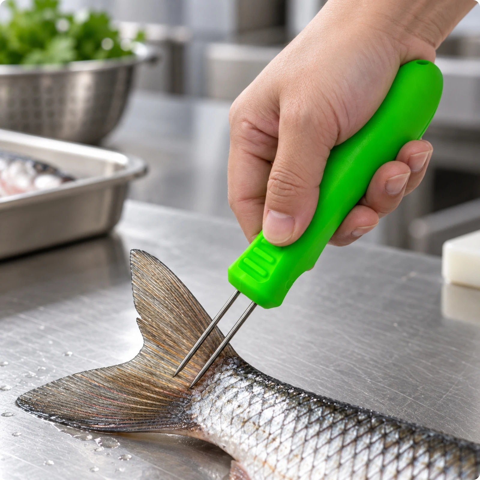 Fish Tail Fixing Tool Stainless Steel Fish Tail Piercing Tool Ergonomic for Home Cooks, Kitchen