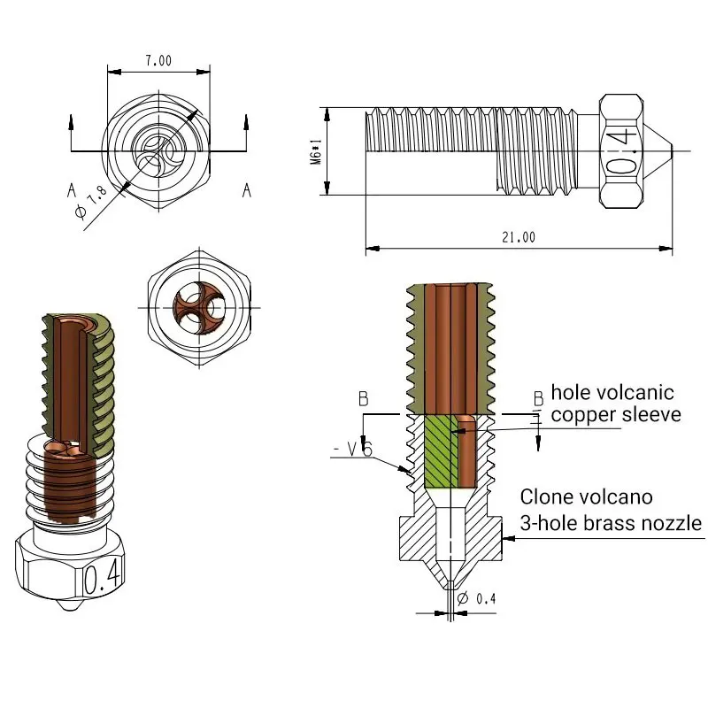 CHT Volcano Hardened Steel Nozzle 3D Printer High Flow 550° High Quality Nozzles for Artillery Sidewinder X1 X2  Vyper Hotend