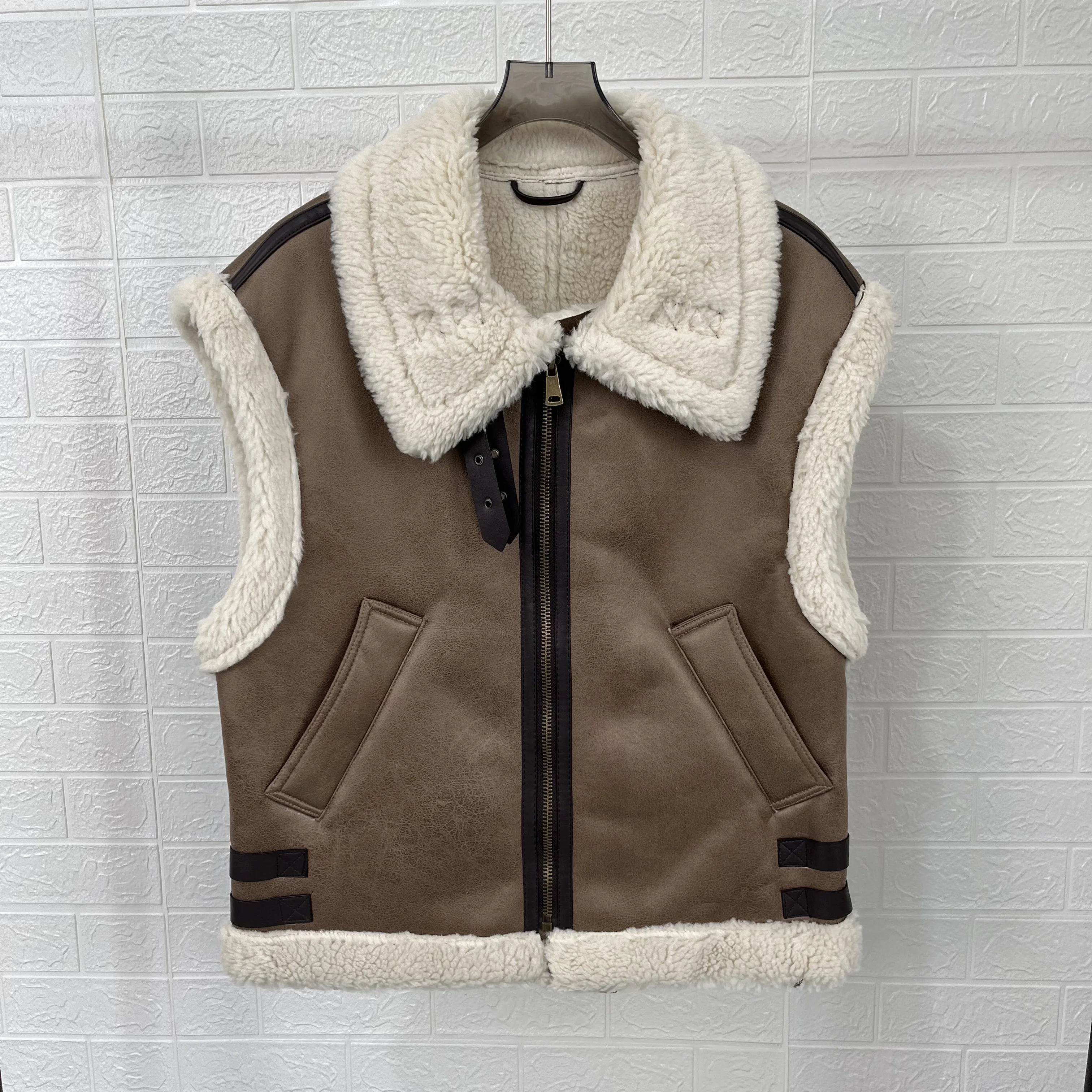 BM&MD&ZA women\'s clothing 2024 autumn new casual fur integrated lapel sleeveless patchwork vest jacket thickened fleece vest