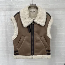 BM&MD&ZA women's clothing 2024 autumn new casual fur integrated lapel sleeveless patchwork vest jacket thickened fleece vest