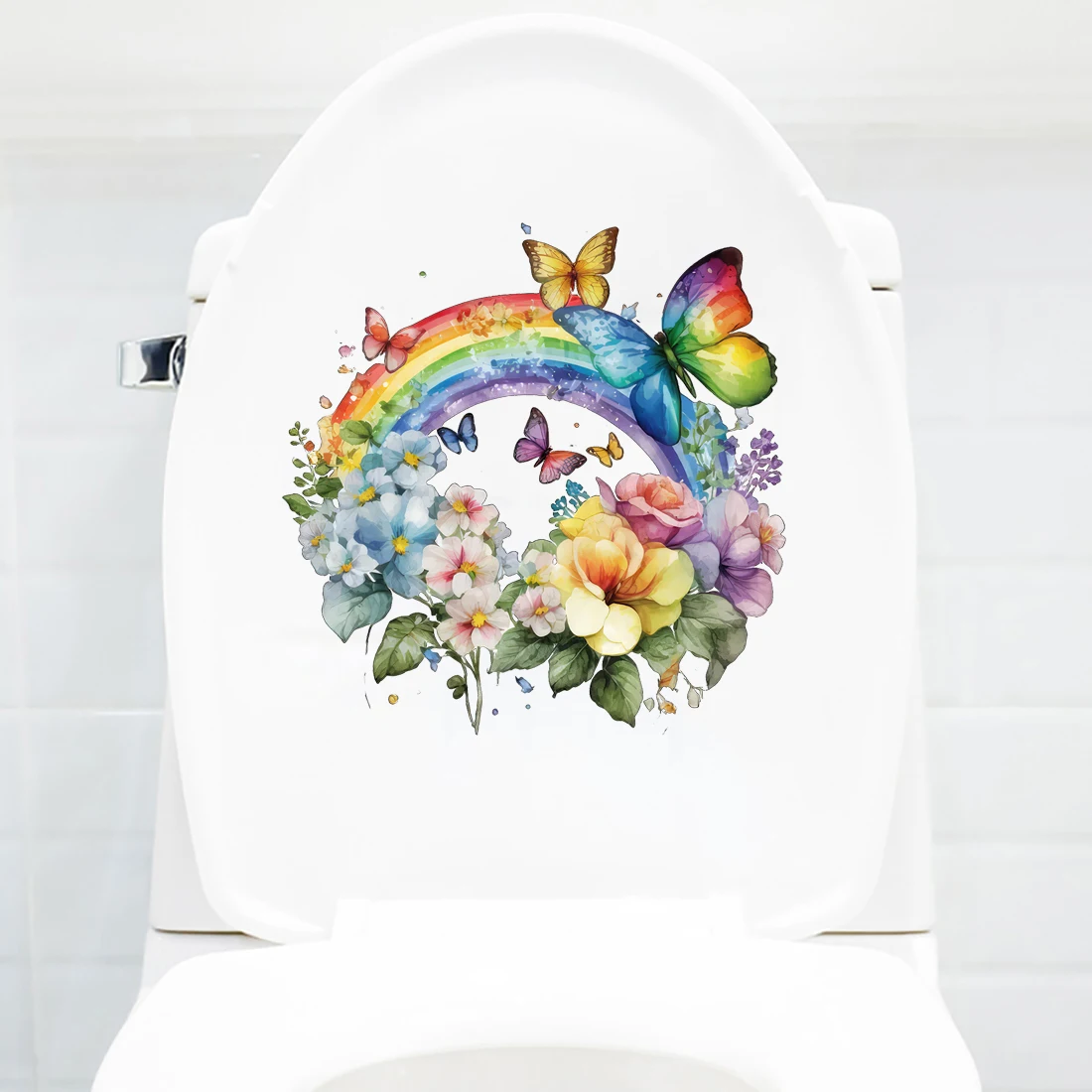 Three Ratels QCF328 Watercolor Butterfly and Rainbow Leisure Self Adhesive Art Wall Stickers