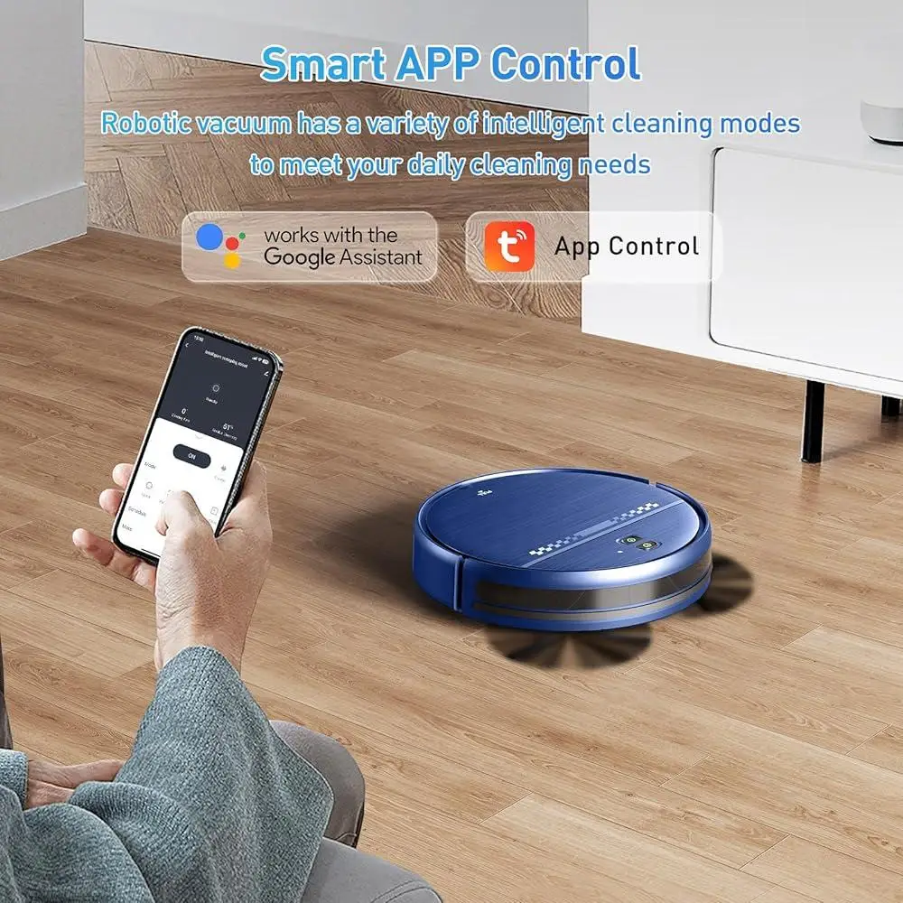 로봇 진공 및 걸레 콤보 Wi-Fi 스마트 로봇 청소기 2-in-1 초슬림 저소음 자체 충전 직관적인 앱 제어 애완동물 친화적