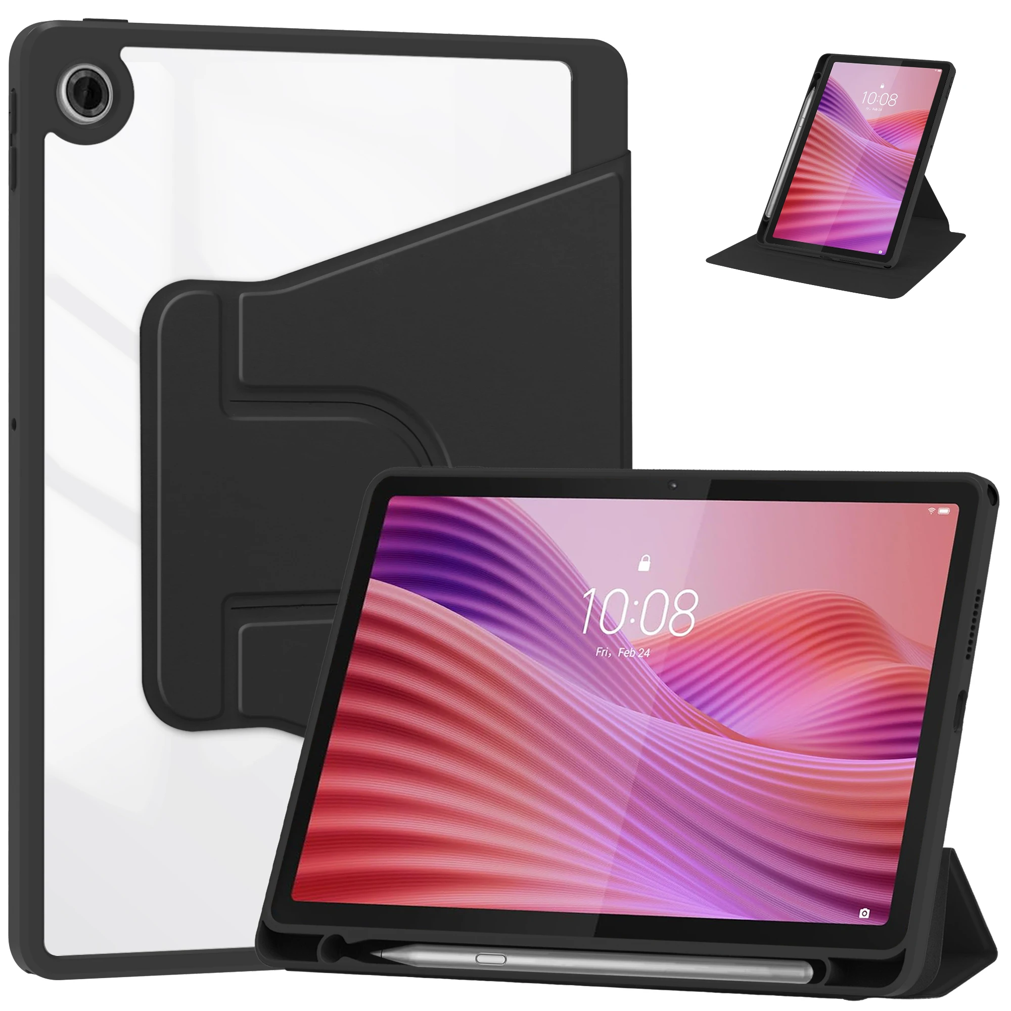 

For Lenovo Tab TB311FU Case 360° Rotary Stand PU Leather+Acrylic Tablet Cover (Without Keyboard) - Black