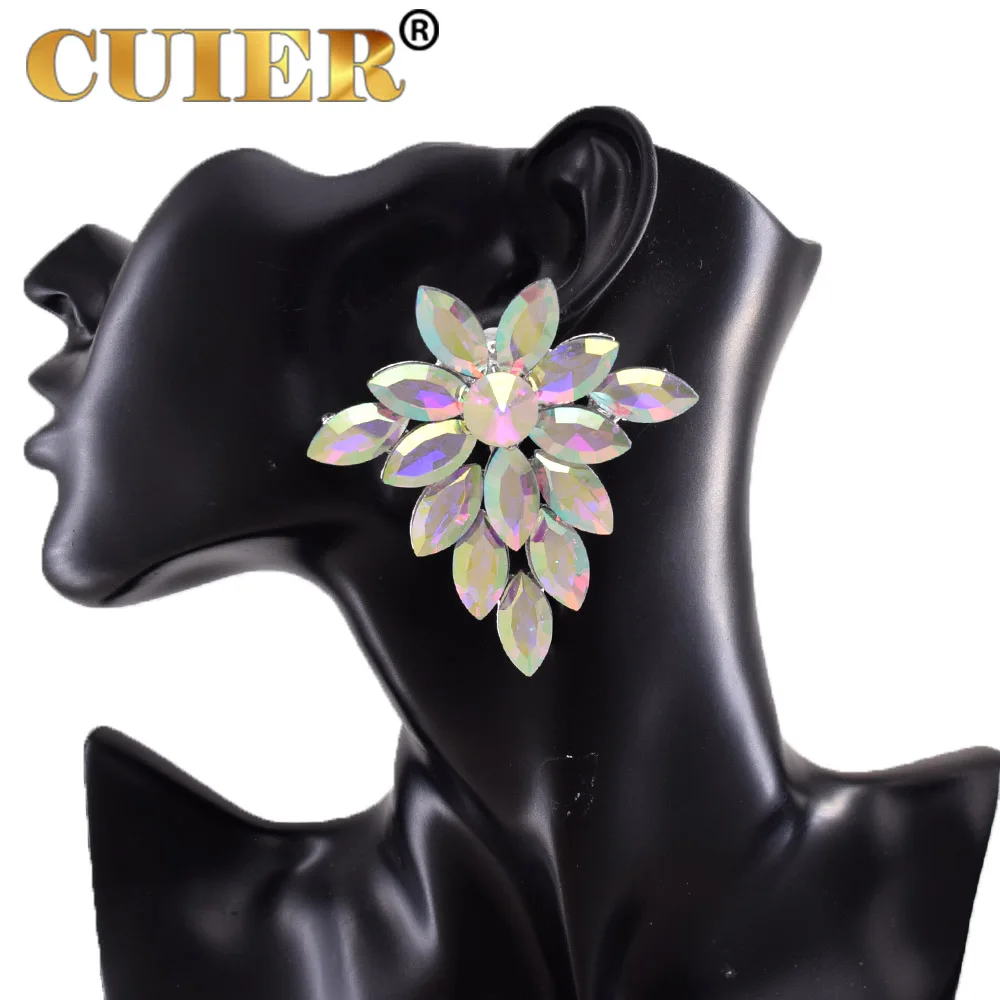 CUIER Full Glass Gemstones Clip on orecchini a bottone per le donne Wedding Jewelry Ear