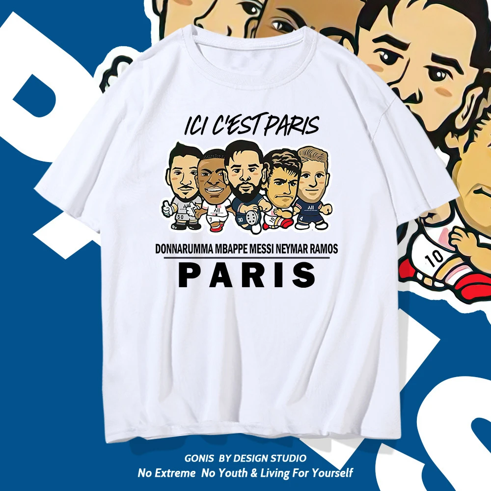 Saint-germain Paris Soccer Stars Short Sleeve Messi Cotton Printed Short Sleeve T-shirt Men's and Women's Neymar Jerseys