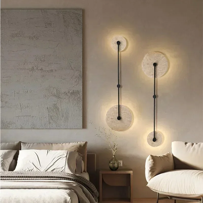 New Vintage Round Shape Natural Stone Art Decoration Led  Wall Lamp Interior Wall Lights Bedroom Decor Bedside Indoor Lighting