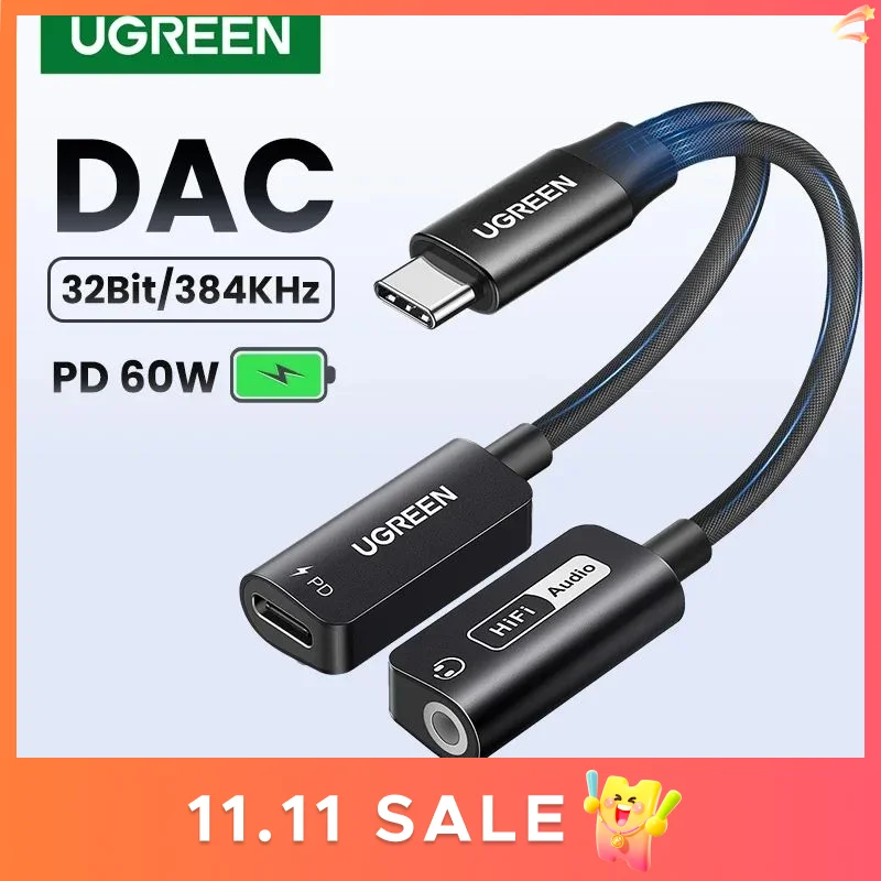 

Звуковая карта UGREEN, Переходник USB C к AUX кабелю, Тип C 3,5 мм, внешний зеркальный чип DAC PD QC, звуковая карта для зарядки гарнитуры