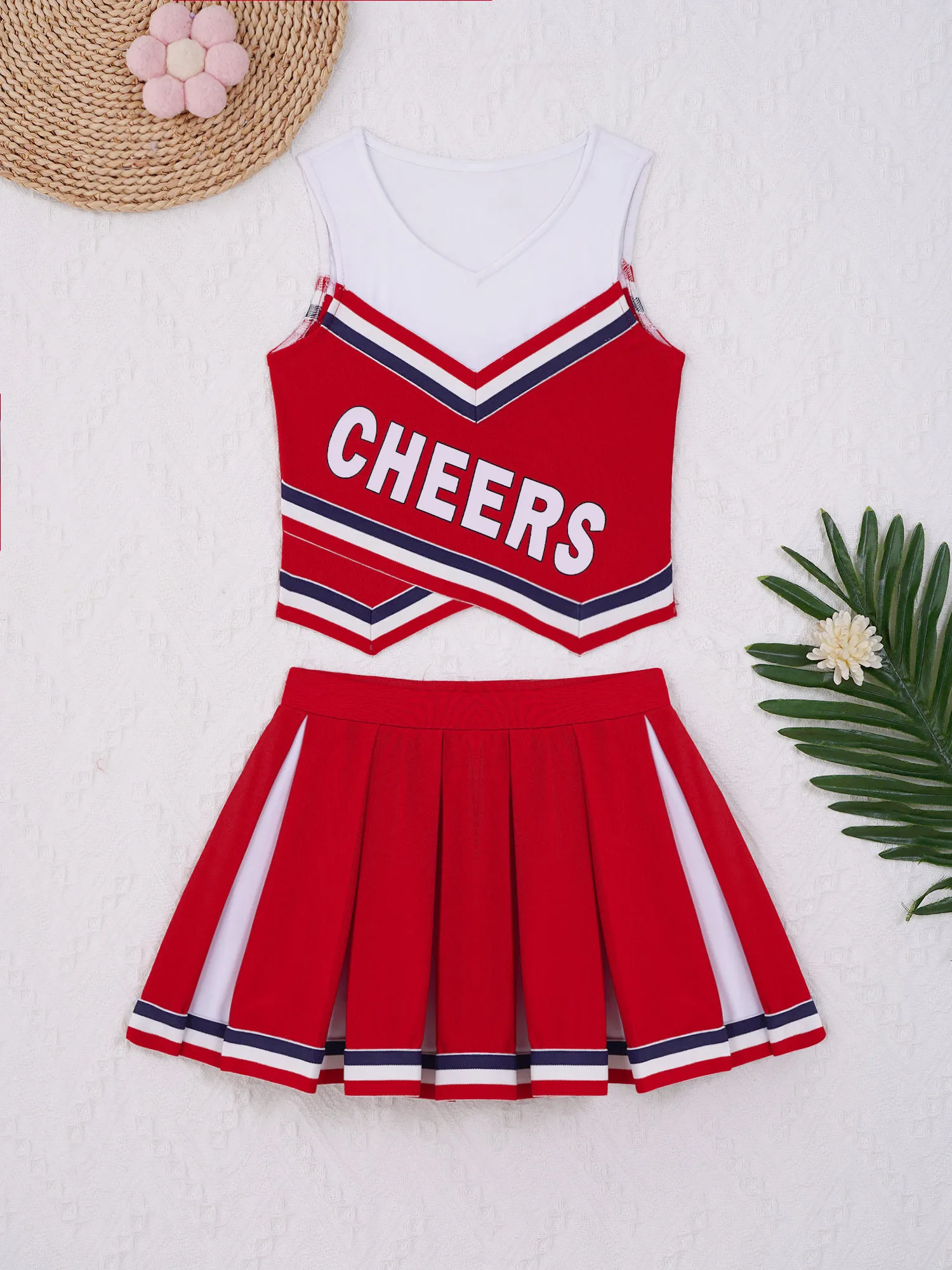 Uniforme de pom-pom girl avec jupe plissée pour enfants, olympiques de fête de carnaval