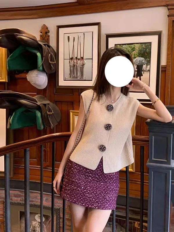 

Корейский летний новый поступление, женский вязаный жилет и юбка с запахом, комплект Faionable и Ele