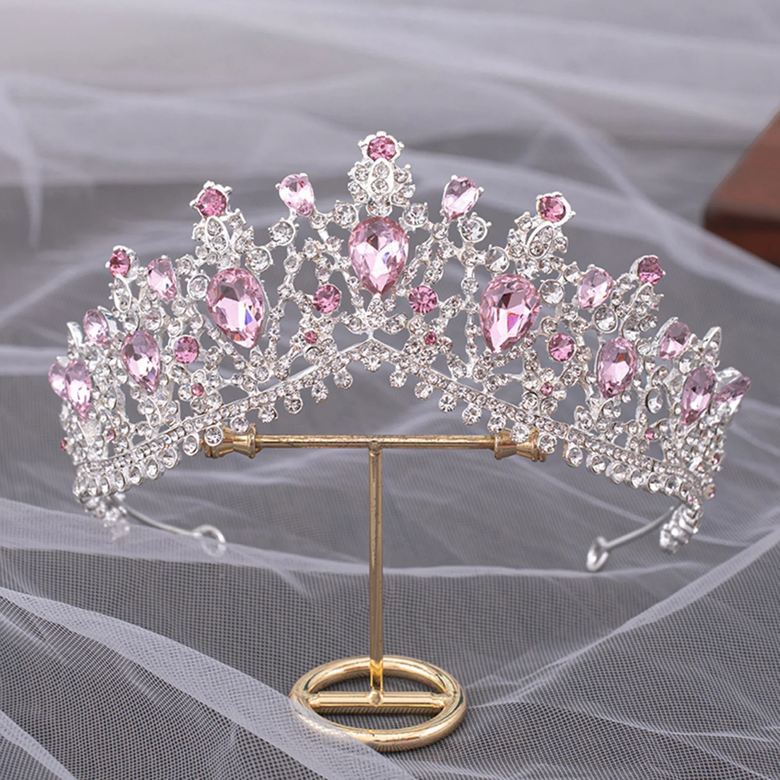 Bride Rhinestone Crown Wedding Tiara Non-slip Wear-resistant Lady Headdress for Masquerade Ball Banquet Cosplay view 4