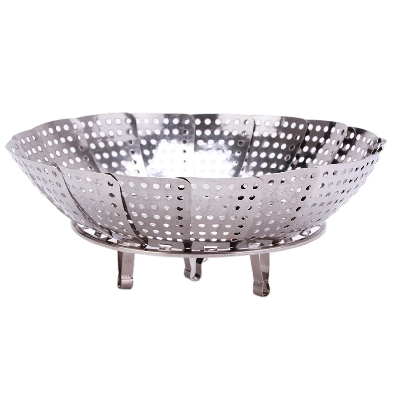 Stainless Steel Multifunctional Steamer Plate Silver Magic Retractable Folding Steaming Fruit Plate Disk