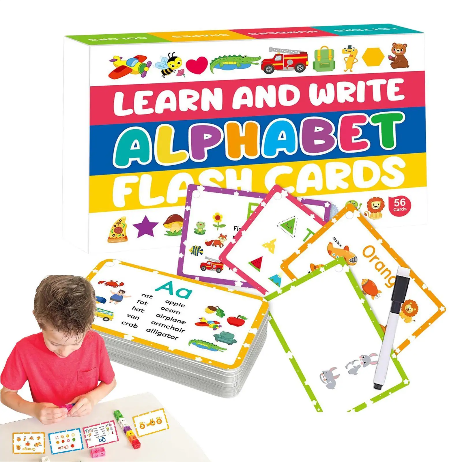 Lernkarte für Alphabet-Lernkarte, bunte Buchstaben-Lernkarte für Vorschul-Lernkarten zur Alphabeterkennung, Lernkarten für den Kindergarten