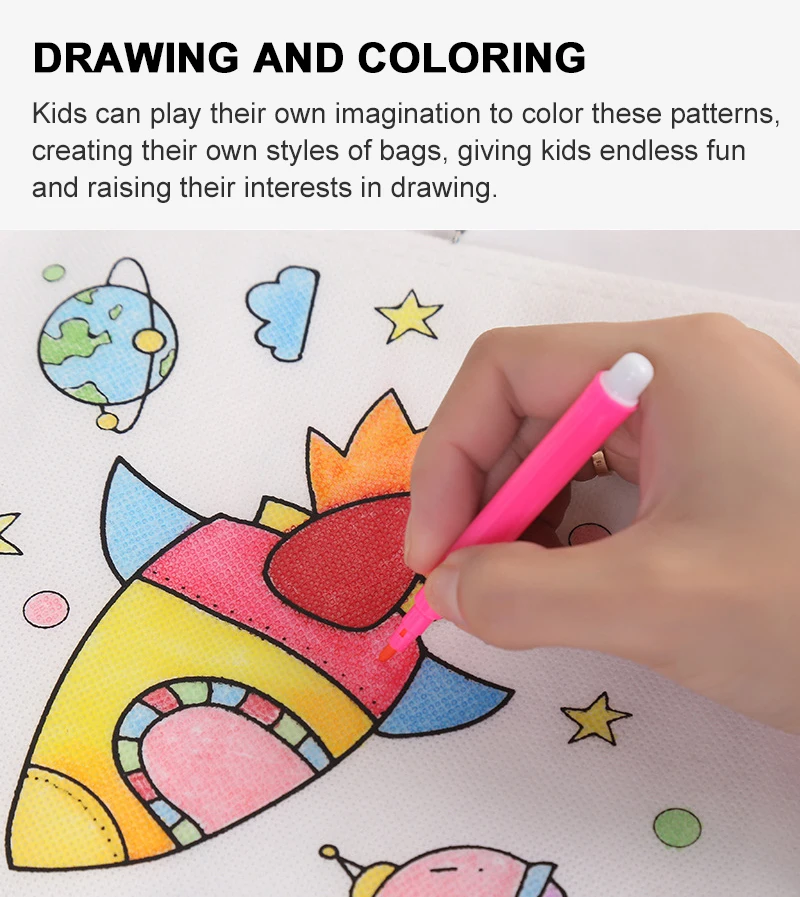 10PCS PDIY Graffiti Bag with Coloring Marker Carnival Animal Art Party Goodie Bags for Kids Reusable Mini Non-woven Shopping bag