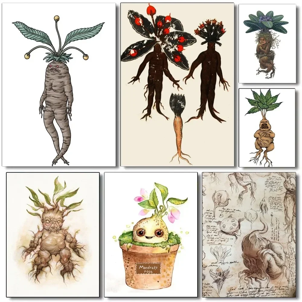 1pc Harry Fan Art Illustration Cute Mandrake Plant Poster Self-adhesive Art Waterproof Paper Sticker Wall Decor