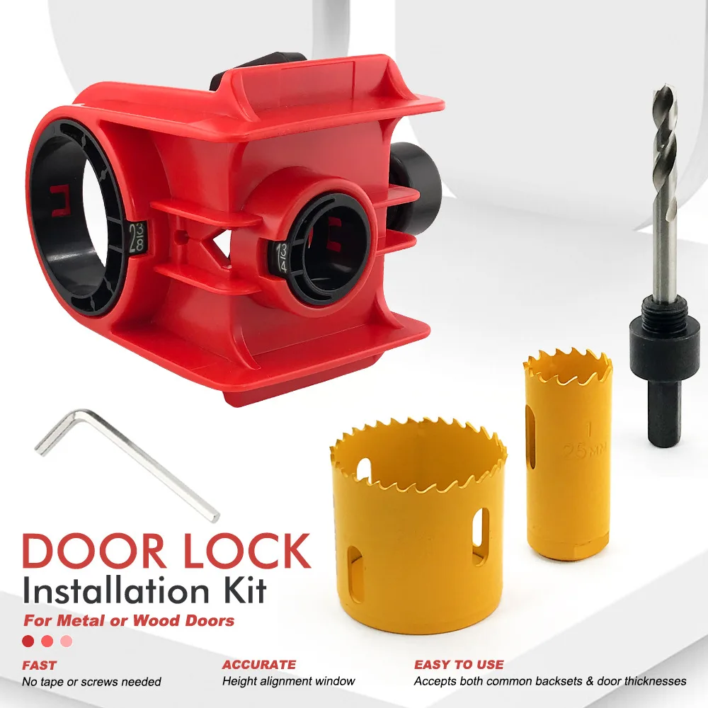 

Ball Lock Hole Opener Door Lock Installation Kit C-Clamp Design For Metal or Wood Doors 2 Adjustable Bushings Easy Installation