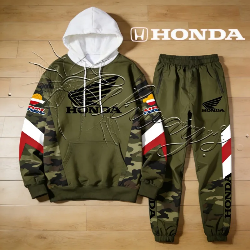 

2026 Autumn and Winter Honda Racing Fashion Warm Motorcycle Suit Men's MOTO Off-road Hoodie Pants Set Riding Two-piece Set