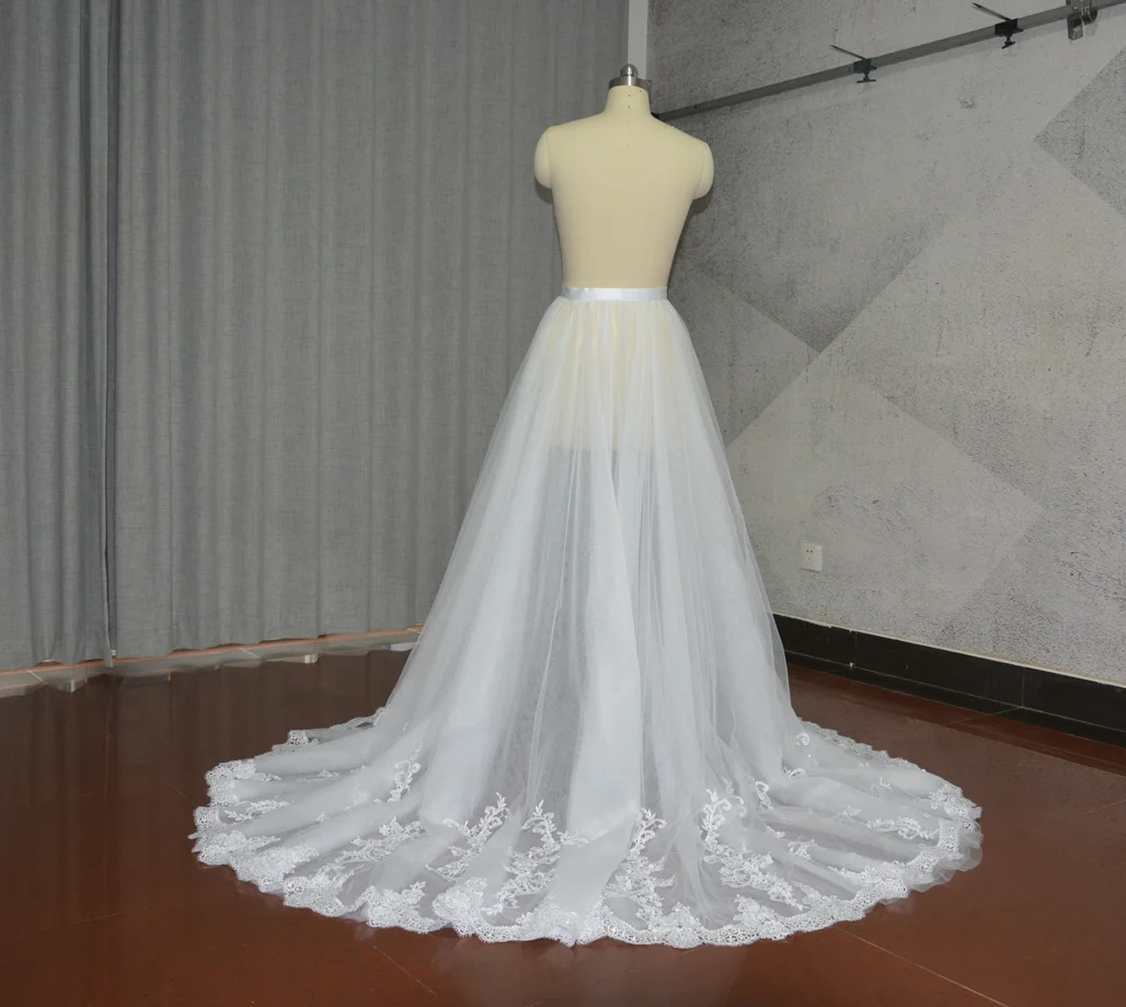 Saia de tule branca apliques laço removível traindestacável saia de renda, trem de tule, acessórios de casamento, trem vestido destacável