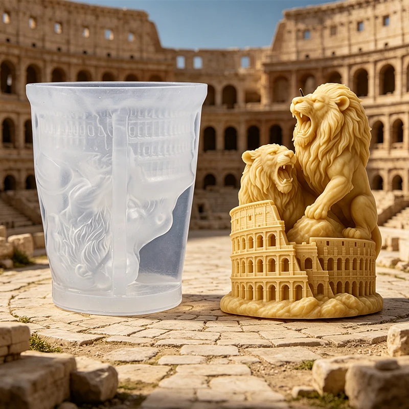 3D Lions Roman Colosseum Candle Silicone Mold Retro European Architecture Animal Sculpture Aroma Art Craft Ornament Soap Mold