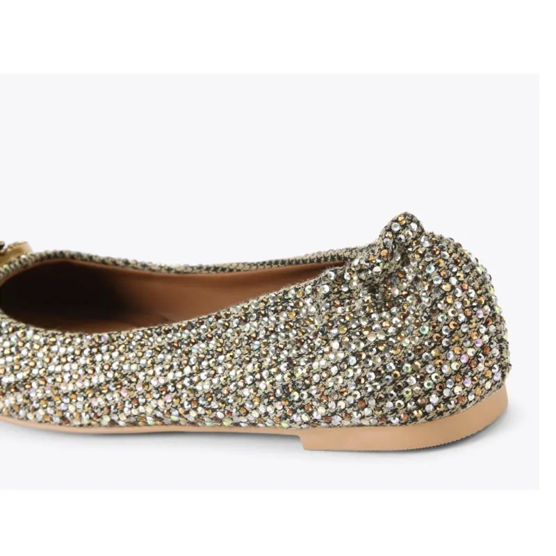 Luxury Full-diamond Shallow-cut Flats Flat Ballet Flats Women Commuter Bow Light - view 3
