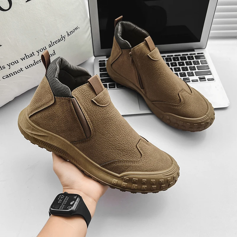 Men\'s Shoes Autumn High Cut British Style One Foot Anti Slip And Wear-resistant Short Boots Construction Site Work Casual Shoes