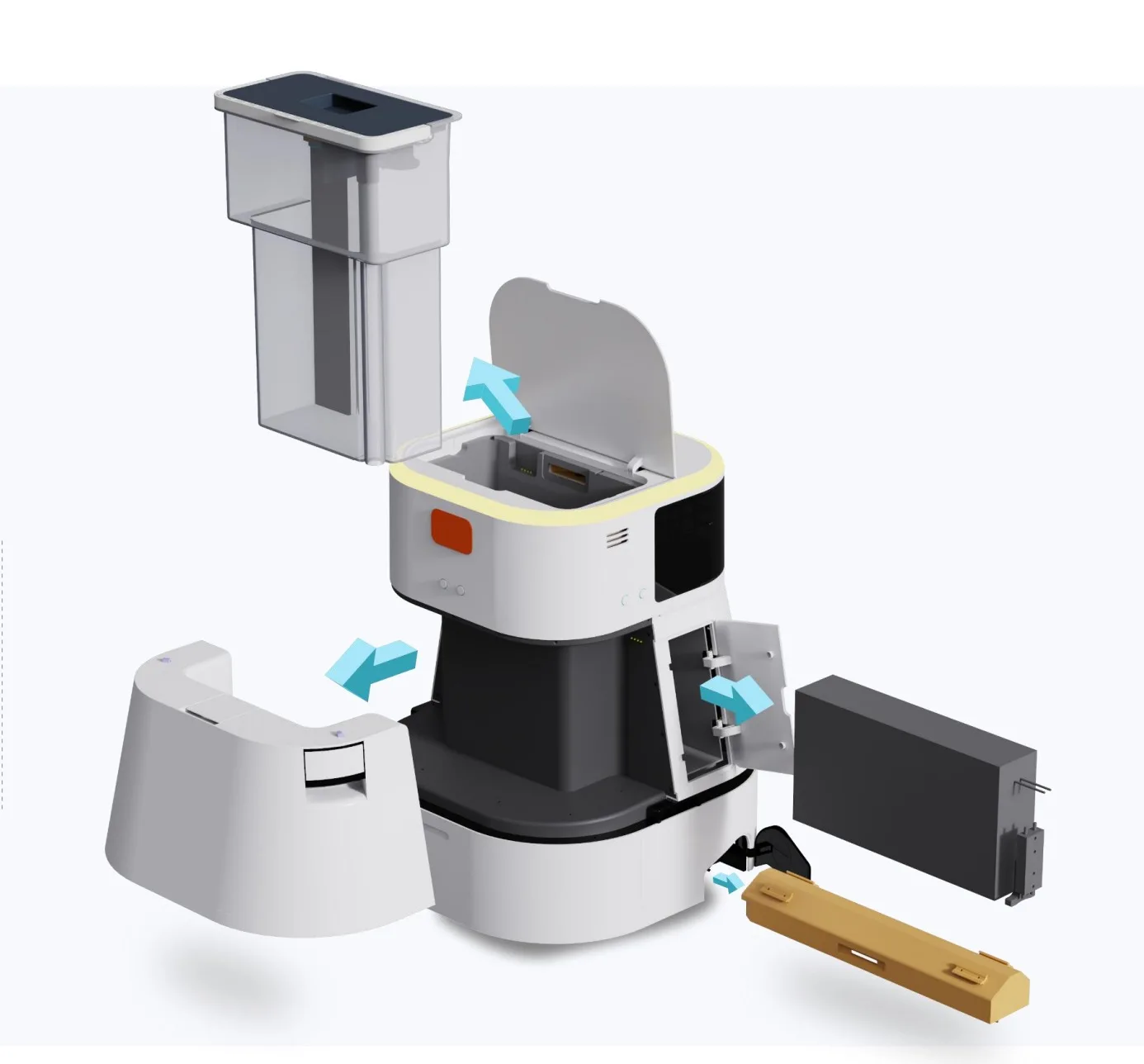 Robôs de limpeza comerciais Poderosas purificadores de piso robóticos, aspiradores com sistemas de autolimpeza com carregamento automático