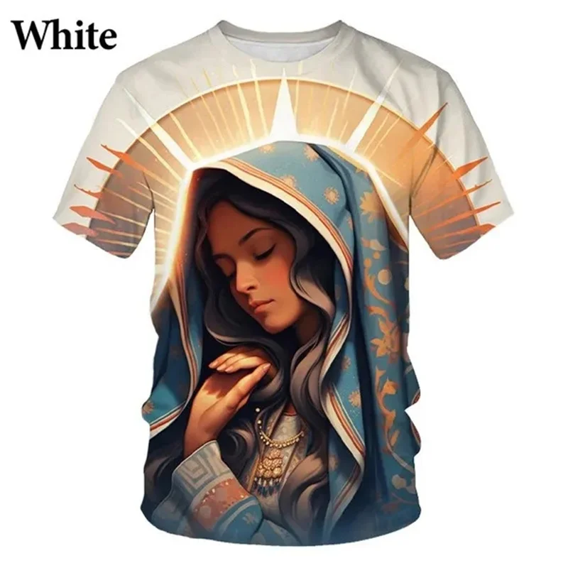 Virgin Mary Christian Graphic T-shirt 3D Printing Mother Of God Cross Faith Casual T Shirt Cool And Fun Leisure Streetwear Tops