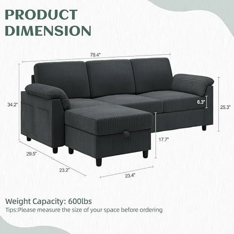Convertible partition L-shaped sofa with removable pillow linen fabric Small sofa for living room