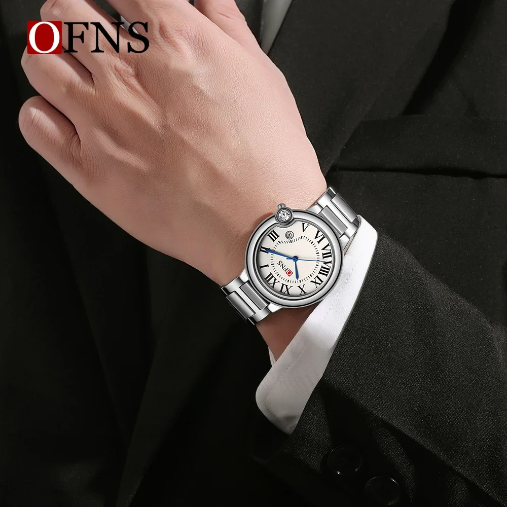 OFNS-Montre à quartz étanche pour homme et femme, bracelet en acier, cadran carré, design, horloge, mode décontractée, couple, nouveau, 1512