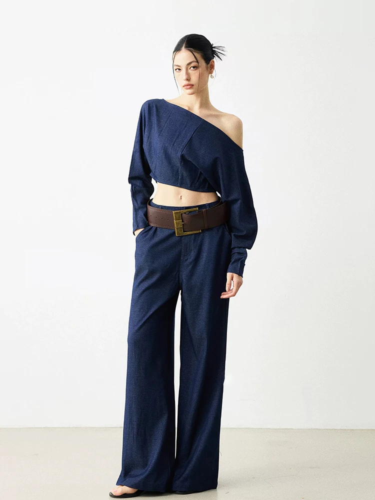 REDDACHiC Modern Off Shoulder Blouse Pants Women Matching Set Work High Waist Baggy Pants Long Sleeve Shirt Elegant Fall Clothes
