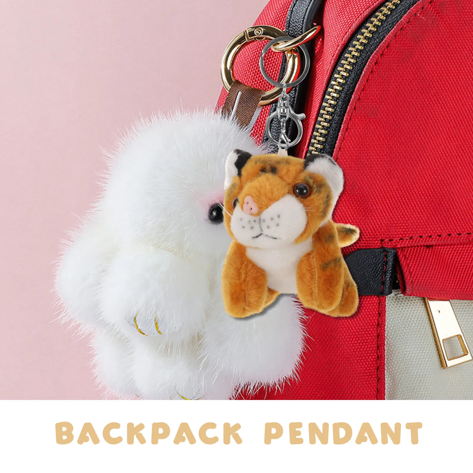 2Pcs Mini Tiger Keychain Soft Stuffed Animal Pendant Backpack Charm Cute Cartoon Kawaii Key Ring for Women Kids Party Favor Gift - view 5