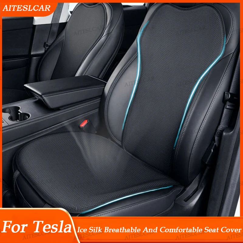 

Ice Silk Mats For Tesla Model Y Juniper 2025 Car Seat Cushion Breathable All Season Back Seat Pad Protector Covers Accessorie