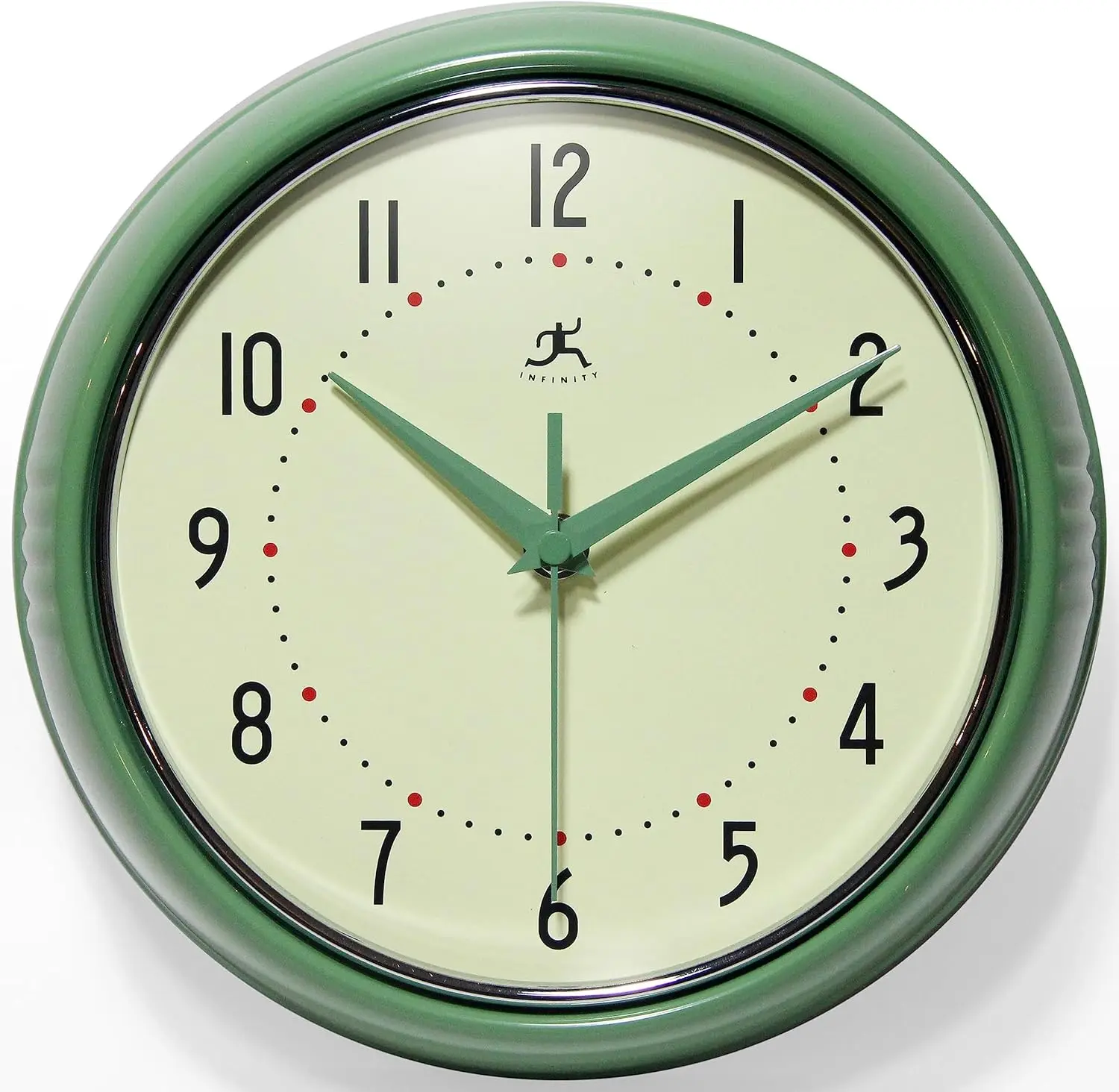 

Retro 15 inch Mid Century Modern Kitchen Diner Wall Clock with Quartz Movement, Green