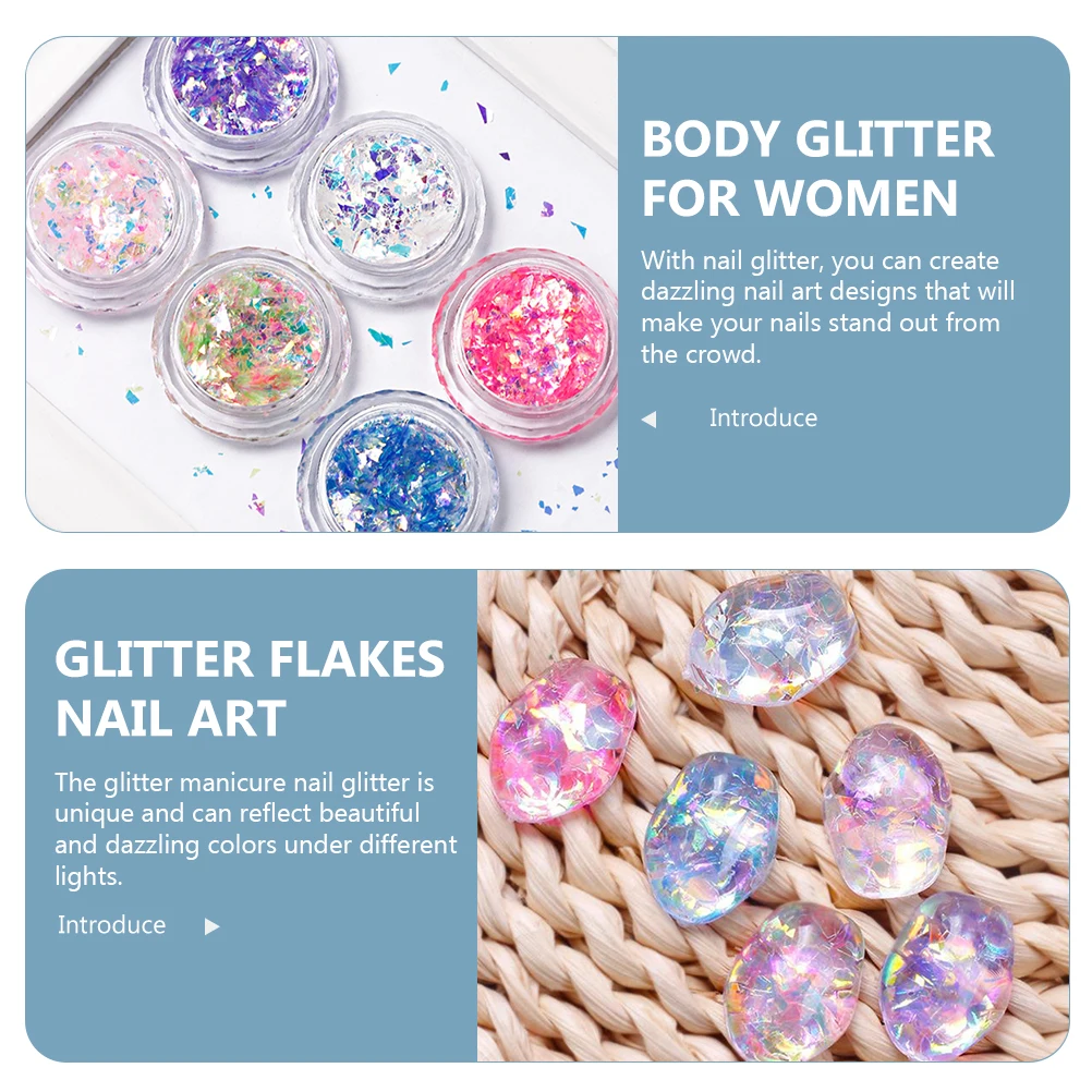 

6 Boxes Nail Glitter Sequins Flakes Bright Colors Nail Art DIY Decoration for Acrylic Nails Wedding Prom Festival