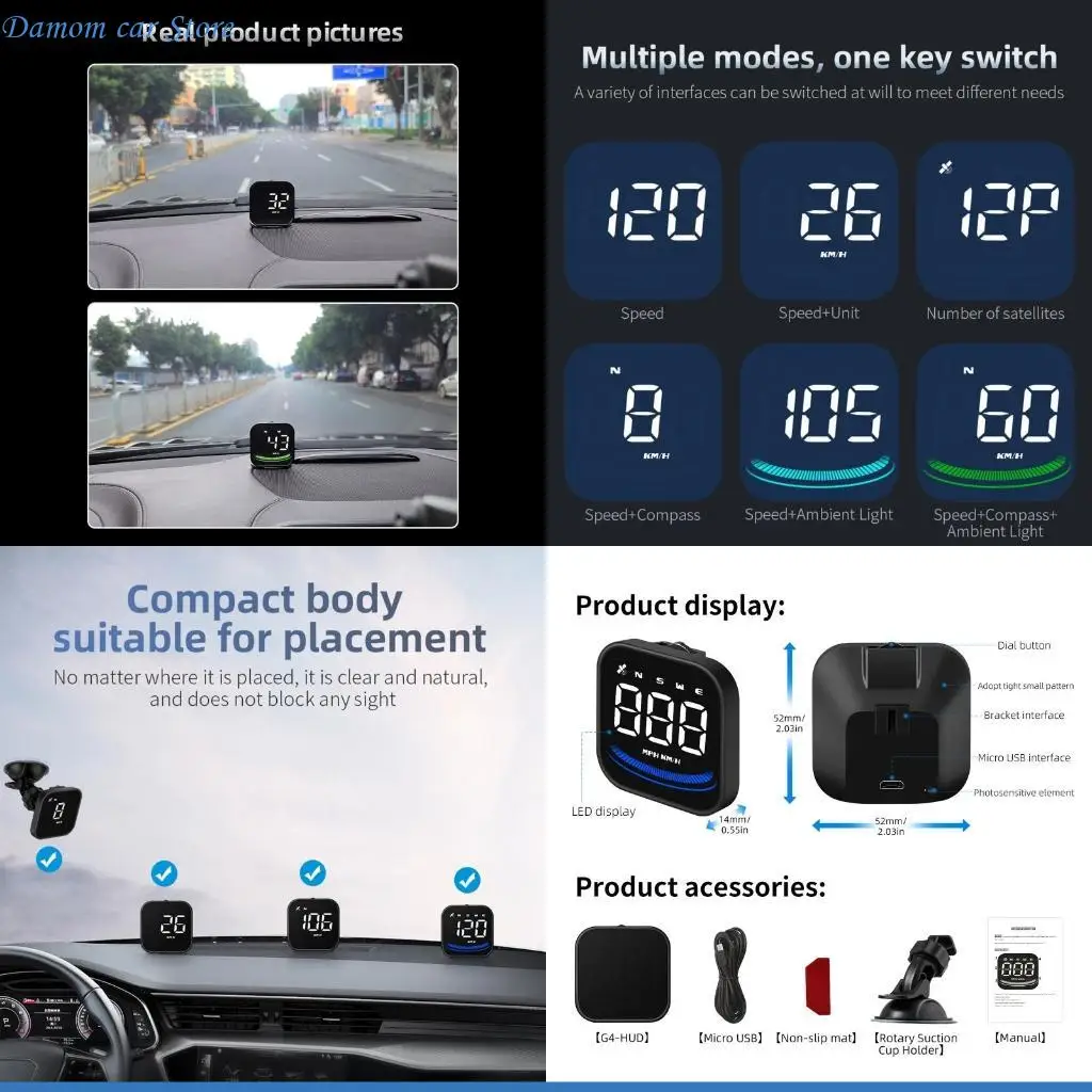 

A2UC Auto GPS HUD-дисплей на лобовом стекле Цифровой GPS для интеллектуального спидометра с сигнализацией о превышении скорости