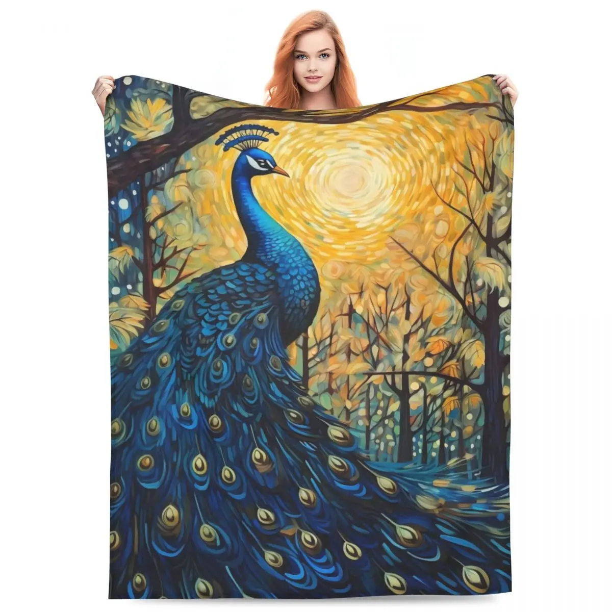 

Cute Peacock Blanket Painting Art Airplane Travel Flannel Throw Blanket Soft Durable Couch Chair Sofa Bed Design Bedspread Gift