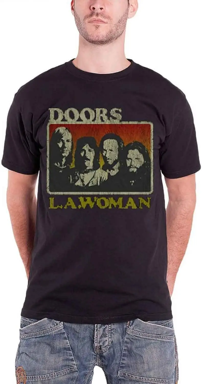 The Doors T Shirt La Woman Distressed Print Band Logo Official Mens Black