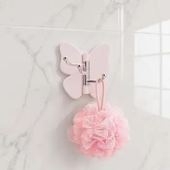 No Drill Wall Hook 4pcs Butterfly Rotating Self Adhesive Hooks 3-hook 270° Swivel Wall Mount Storage No Drill for Towels