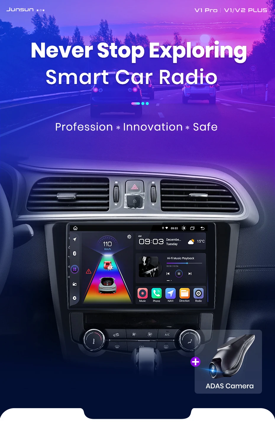 Junsun Wireless Carplay Android Auto Autoradio für Renault Kadjar 2015-2019 GPS Multimedia 2 Din – Detail 2