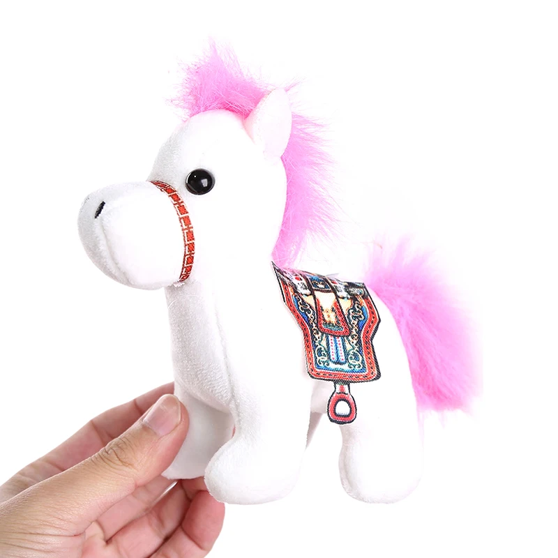 10 センチメートルかわいいミニ馬ペンダントキーチェンぬいぐるみかわいい動物シミュレーションぬいぐるみバッグの装飾子供干支馬ギフト