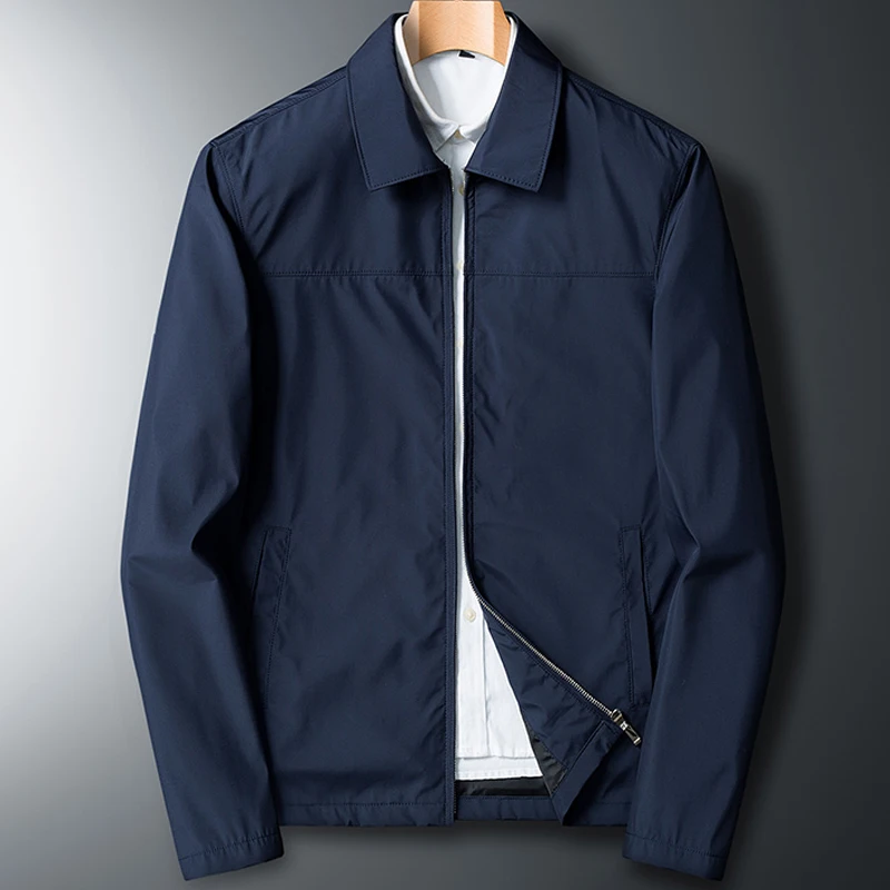 

Осенний мужской деловой плащ с отложным воротником, весенняя мужская одежда, классическая деловая куртка, мужская ветровка, черная куртка на молнии