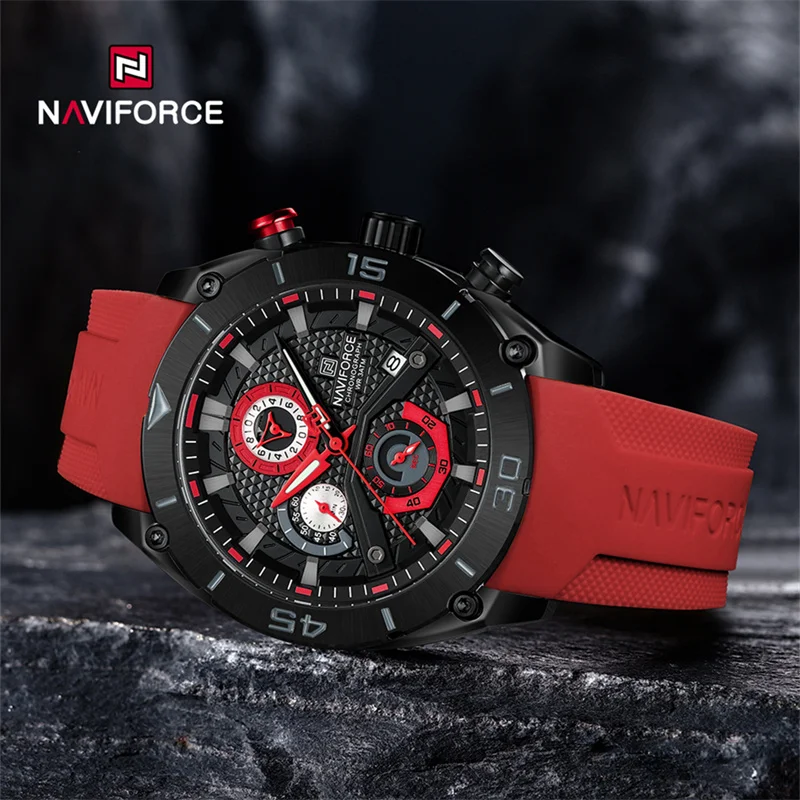 NAVIFORCE Brand Original Men\'s Watch Three Small Dials Waterproof Silicone Strap Luminous Classics Quartz Wristwatch 2024 Trend