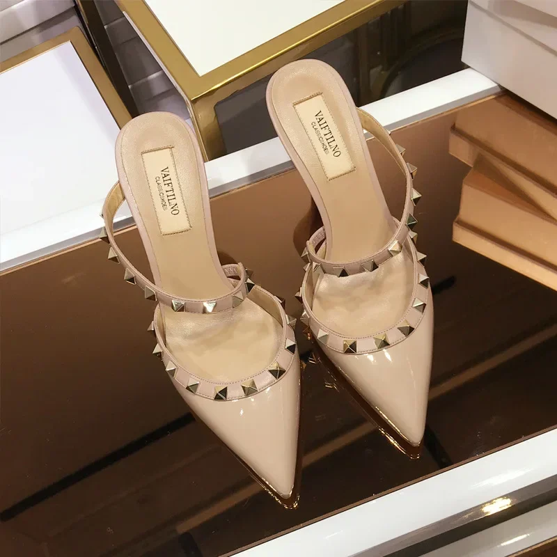 Women Slippers Designer Luxury Sexy Rivets Woman Sandals Super 6 8 10cm High Heels Mules Wedding Shoes for Women