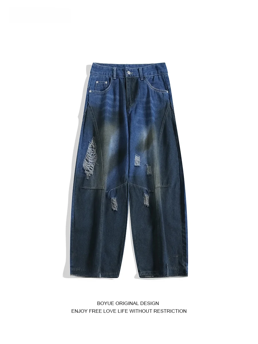 

Мужские джинсы Boyue American Sle Distred Denim: винтажные, рваные, широкие, прямого кроя, повседневные